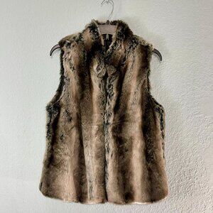 Woodland Cashmere Vest Womens L Faux Fur Black Tan Boho Western Chic‎ NWT